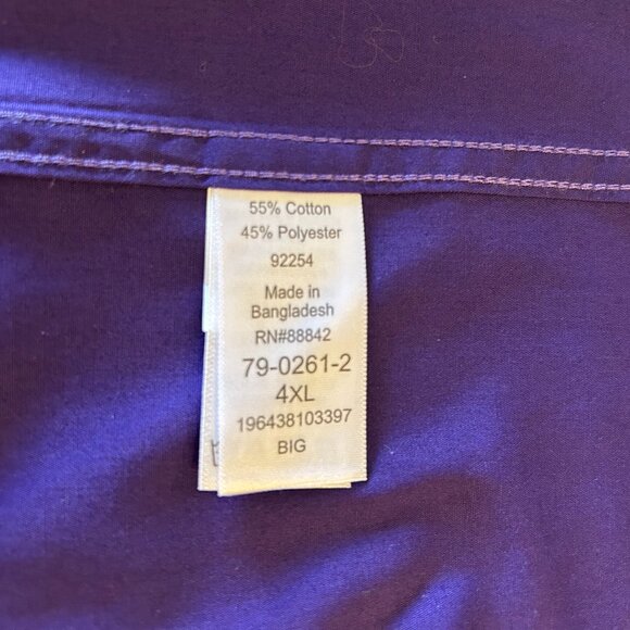 Men's Purple button down Shirt 4X 2 front pockets - Picture 10 of 10
